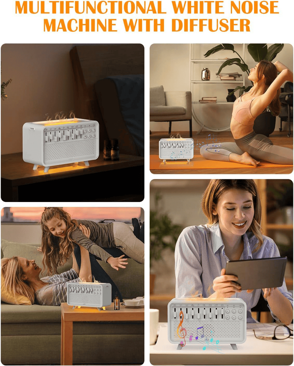 White Noise Sleep Aid Device with Bluetooth Speaker and Aromatherapy Humidifier